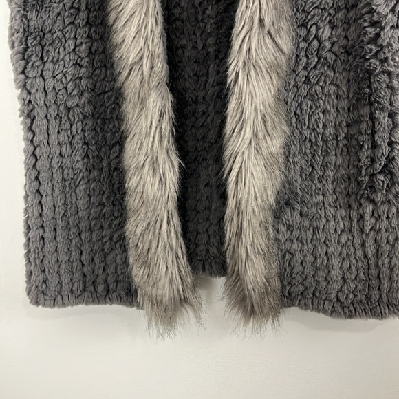 Dolce Cabo Faux Rabbit & Racoon Fur Grey Open Vest - Picture 2 of 6